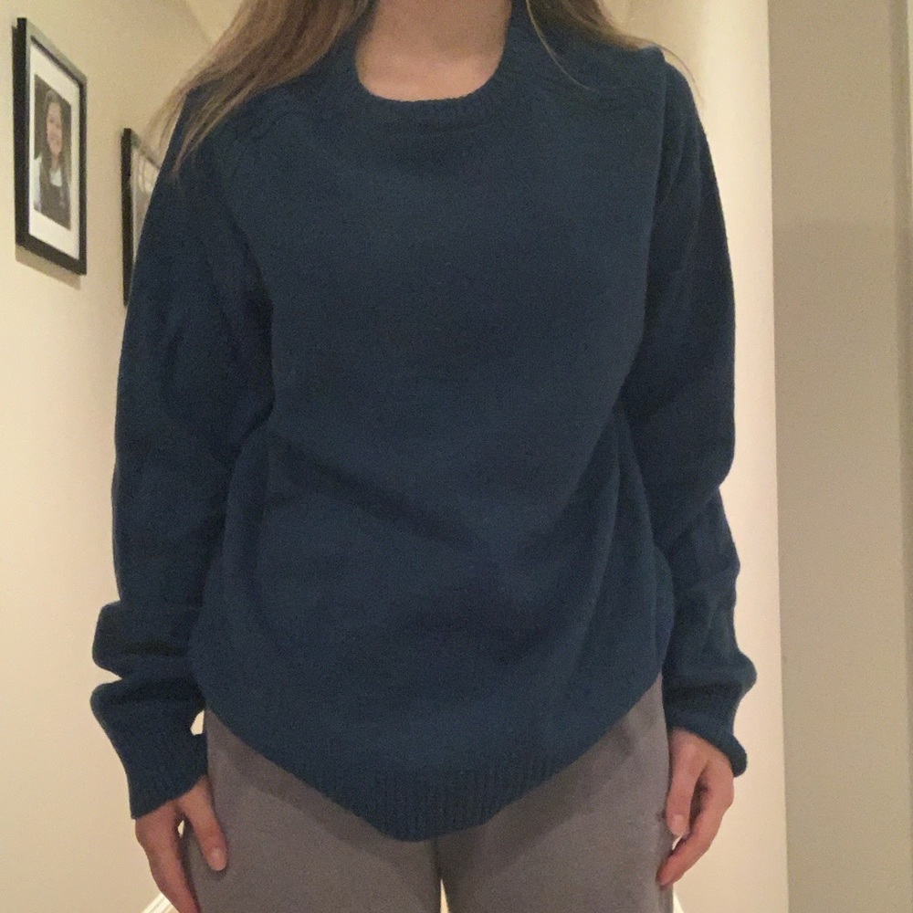 US M unisex lands end blue green crewneck sweater